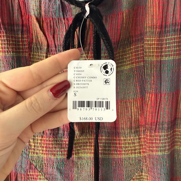 Free People Plaid Sleeveless Dress with Velvet Bow Accent - Picture 5 of 5